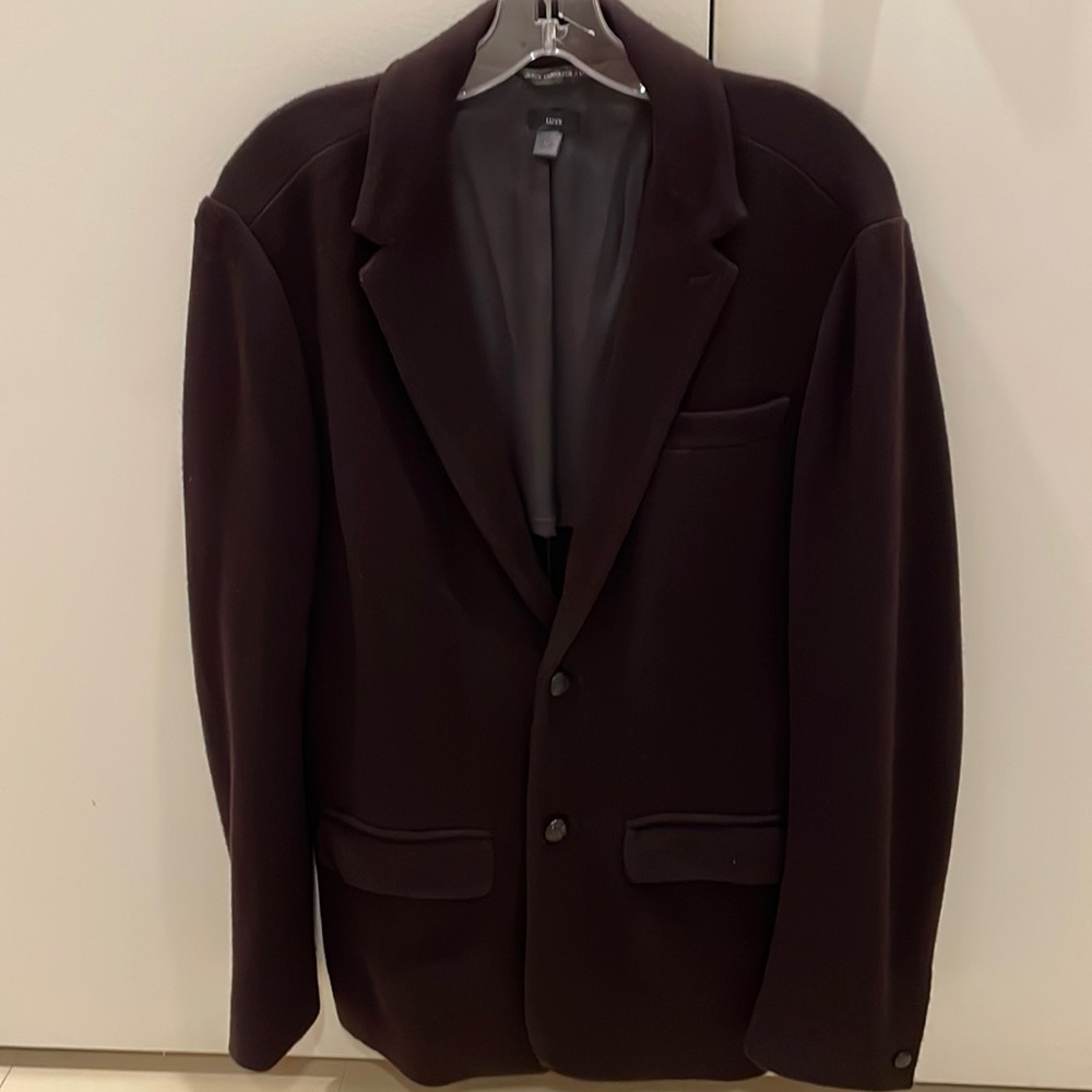 Men’s dark plum knit sport coat, Sz. M by John Varvatos,2 metal button down,